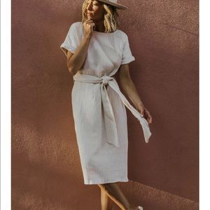 Stunning NWT Roolee Morgan tie waist dress ivory size small midi modest textured